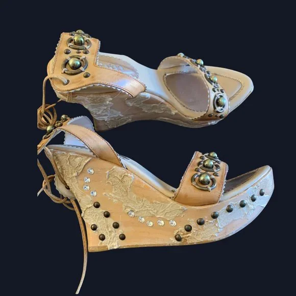 El Dantee Couture Stud Platform Wedge Sandals - Picture 2 of 4